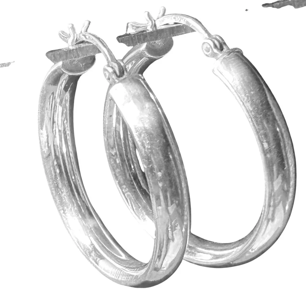 Hoop Earrings Silver 925 Sterling Polished 1 Inch Round Saddleback 6.2g